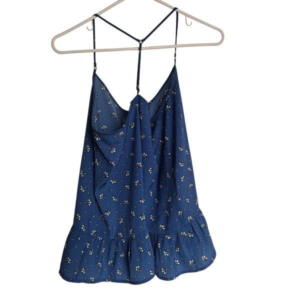 Abercrombie & Fitch V Neck Strappy Peplum Top Size Medium Blue Floral - Picture 2 of 5